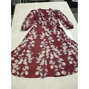 Gal Meets Glam Burgundy Dress with White/Gray/Pink floral pattern Size 6